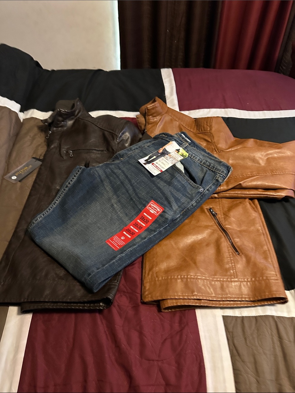 Two Wulful Men’s Faux Leather Jackets with Levi Jeans